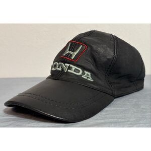 Vintage 90s Honda Leather Cap Authentic Motorsport Racing Biker Black Hat FLAWS
